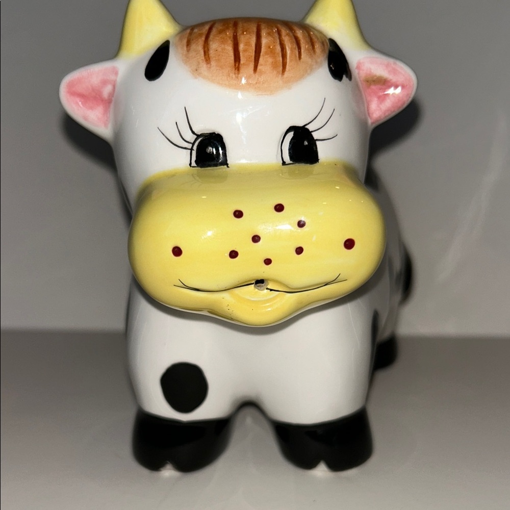 Vtg HH Houston Harvest Hand Painted Ceramic Holstein Cow Creamer Pitcher
